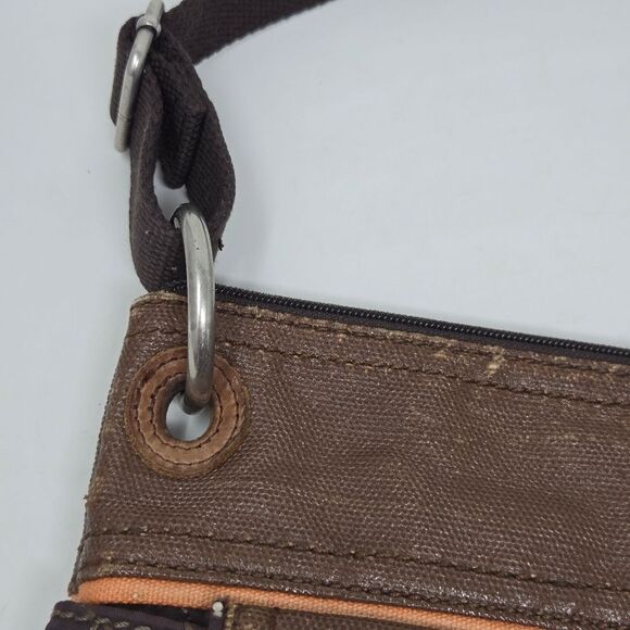 FOSSIL Brown Floral Quilted Leather Trim Crossbody Shoulder Bag Key-per Y2K - Picture 5 of 14